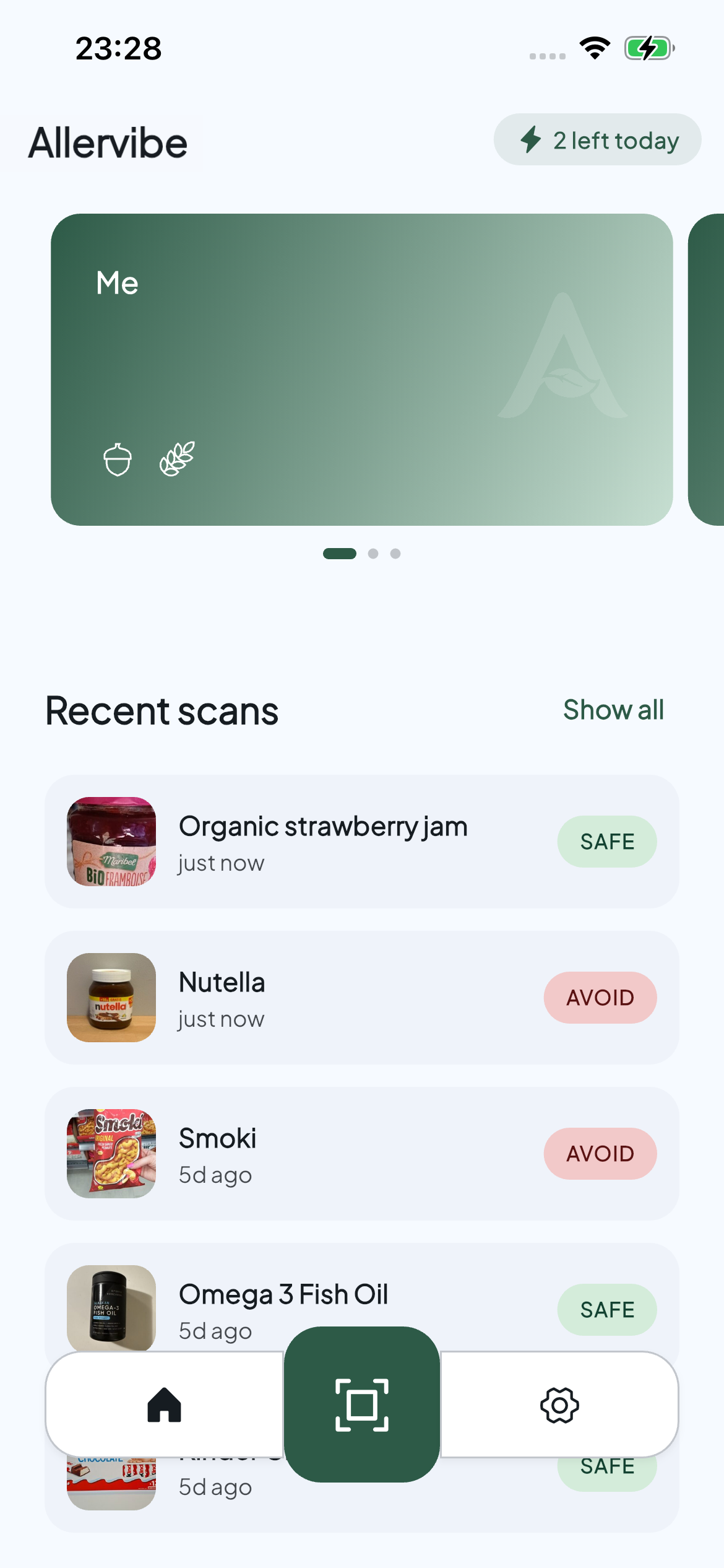 Allervibe app home screen